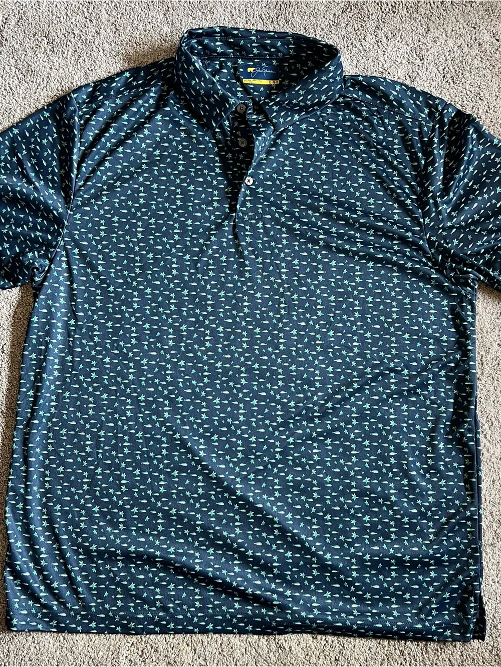 Jack Nicklaus Men's Navy Polo Golf Shirt with Micro fish pattern size XL